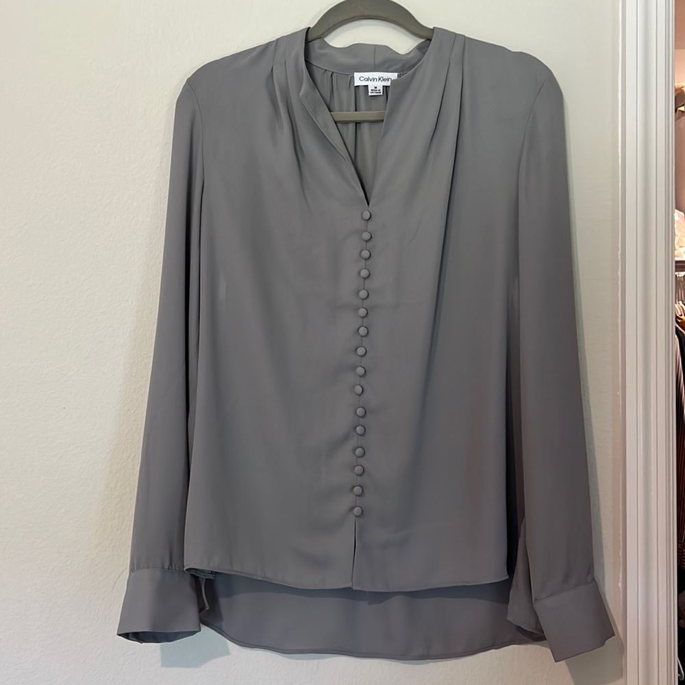 Grey Calvin Klein top blouse long sleeve medium